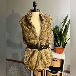 Faux fur belted vest